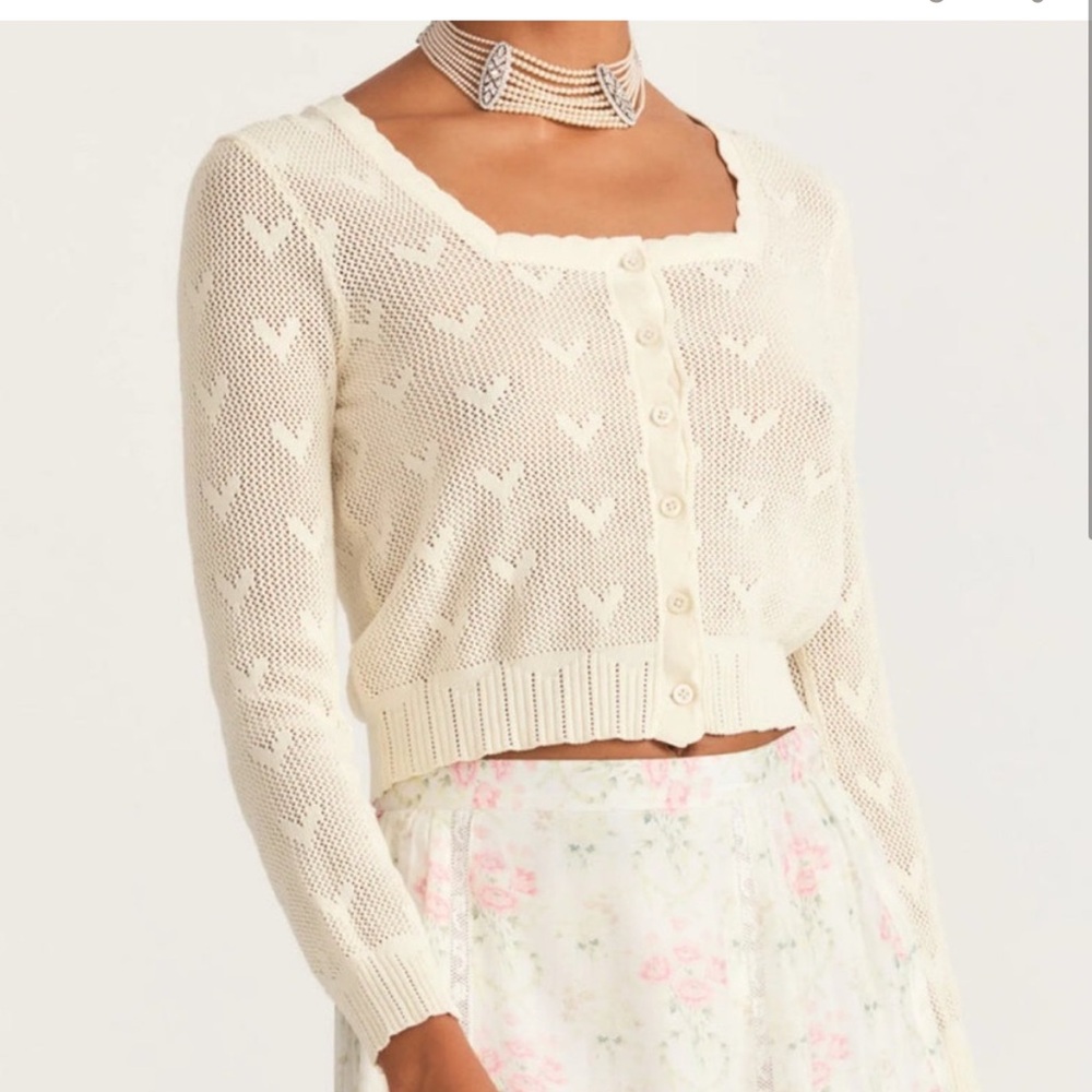 Loveshackfancy cropped Venice cardigan.